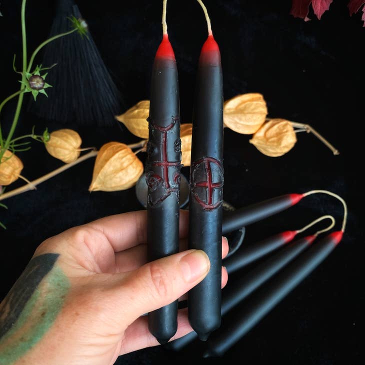 Hand Dipped Taper Candle Black and Red