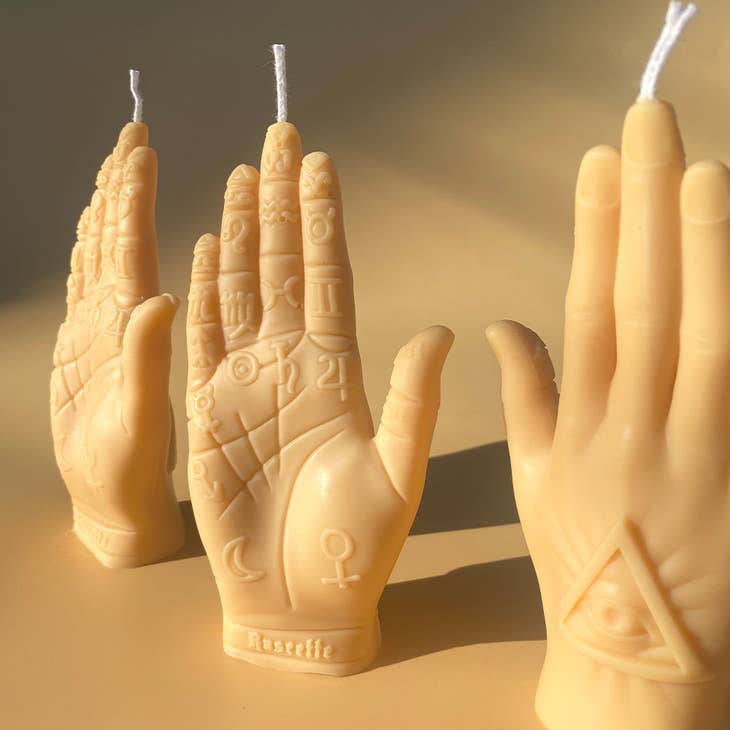Cream Palmistry Hand Candle