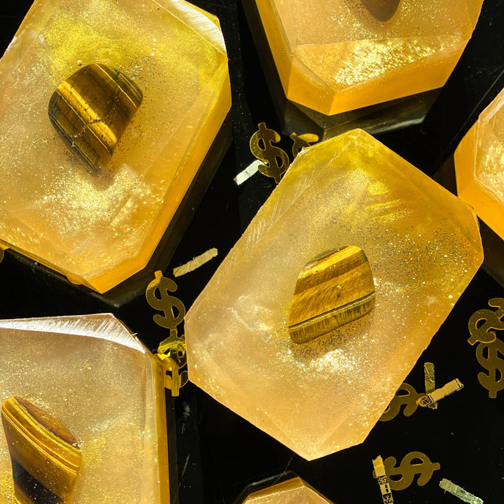 Multiple Attracting Wealth - Crystal Infused Bar Soap with an embedded tigers eye.