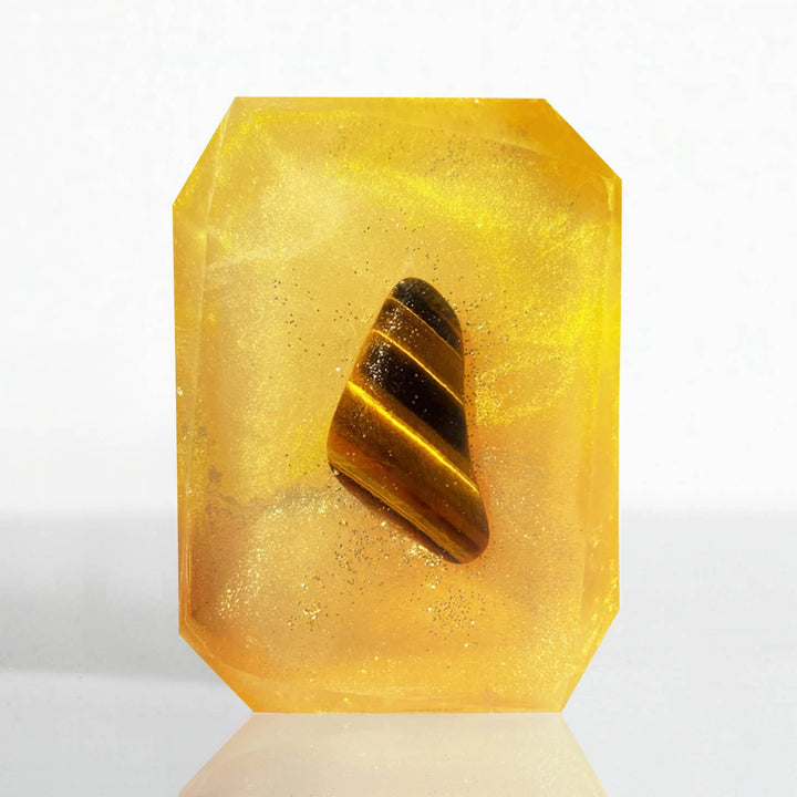 Attracting Wealth - Crystal Infused Bar Soap with an embedded tigers eye.