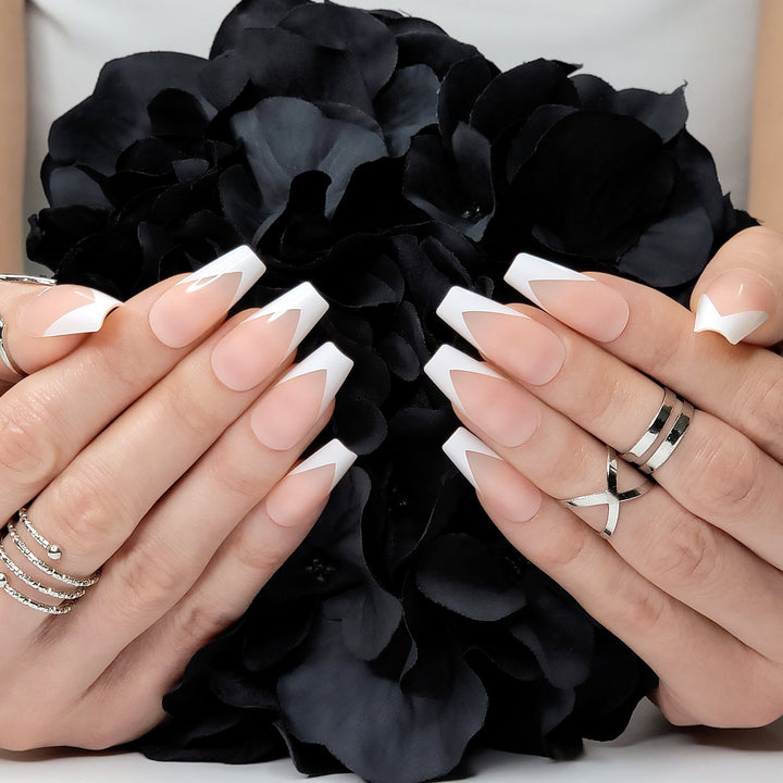 Modern White French Coffin Press-On Nails