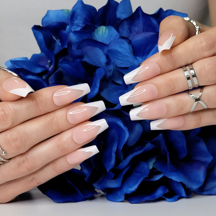 Modern White French Coffin Press-On Nails
