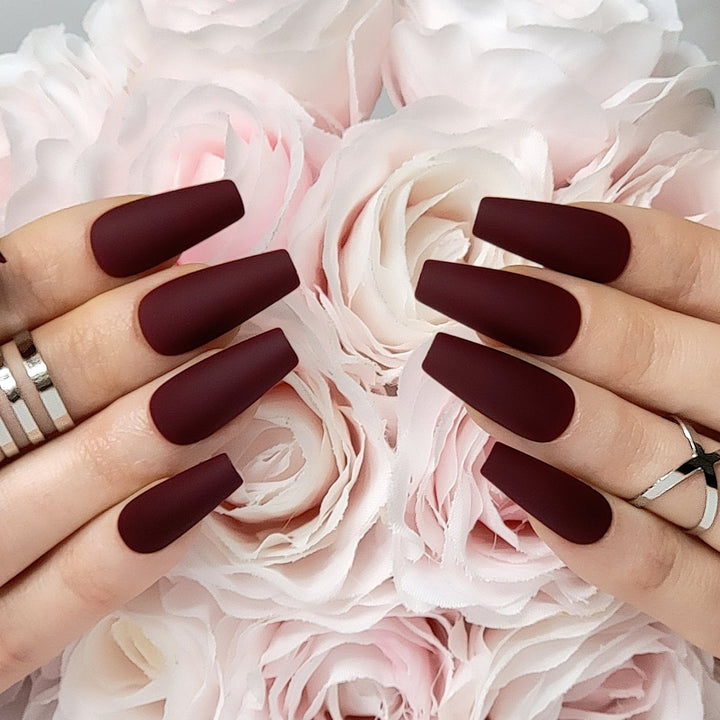 Maroon Xtreme Coffin Press-On Nails