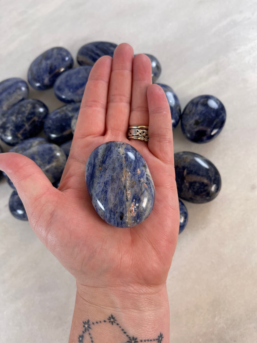 Sodalite Palm Stone in the hand