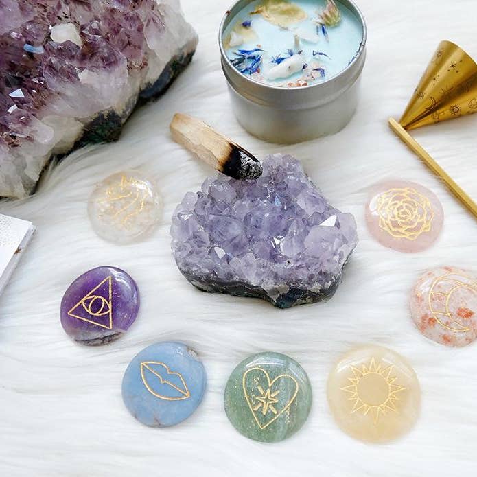 Pastel Crystal Set Chakra Symbol Crystals With Info Cards
