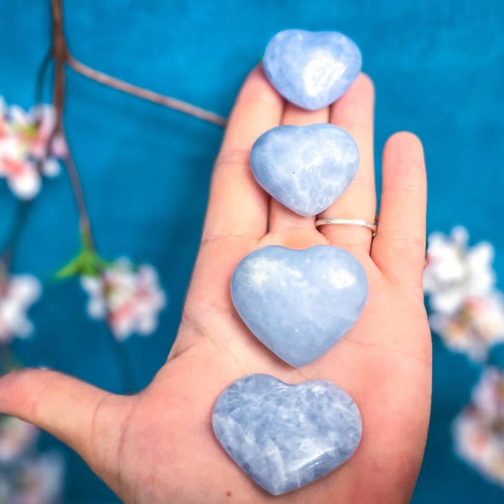 Small BLUE CALCITE crystal hearts