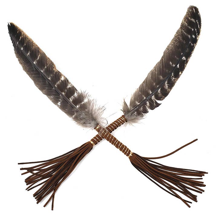 Leather Wrapped Smudge Feather - Turkey Barred Feather
