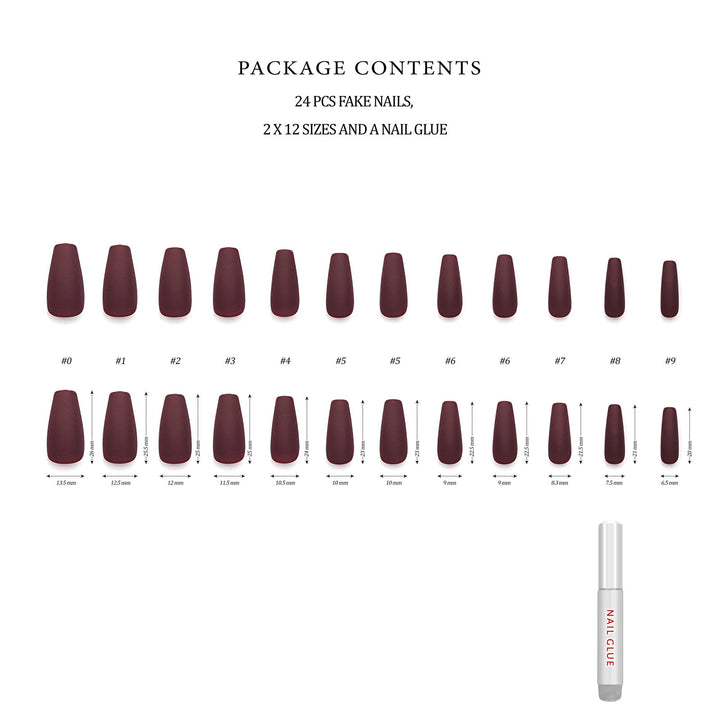 Maroon Xtreme Coffin Press-On Nails
